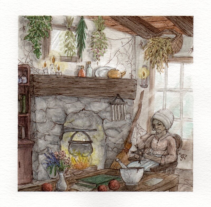 8x8" Watercolor Illustration depicting a colonial witch from my hometown.
April 2019